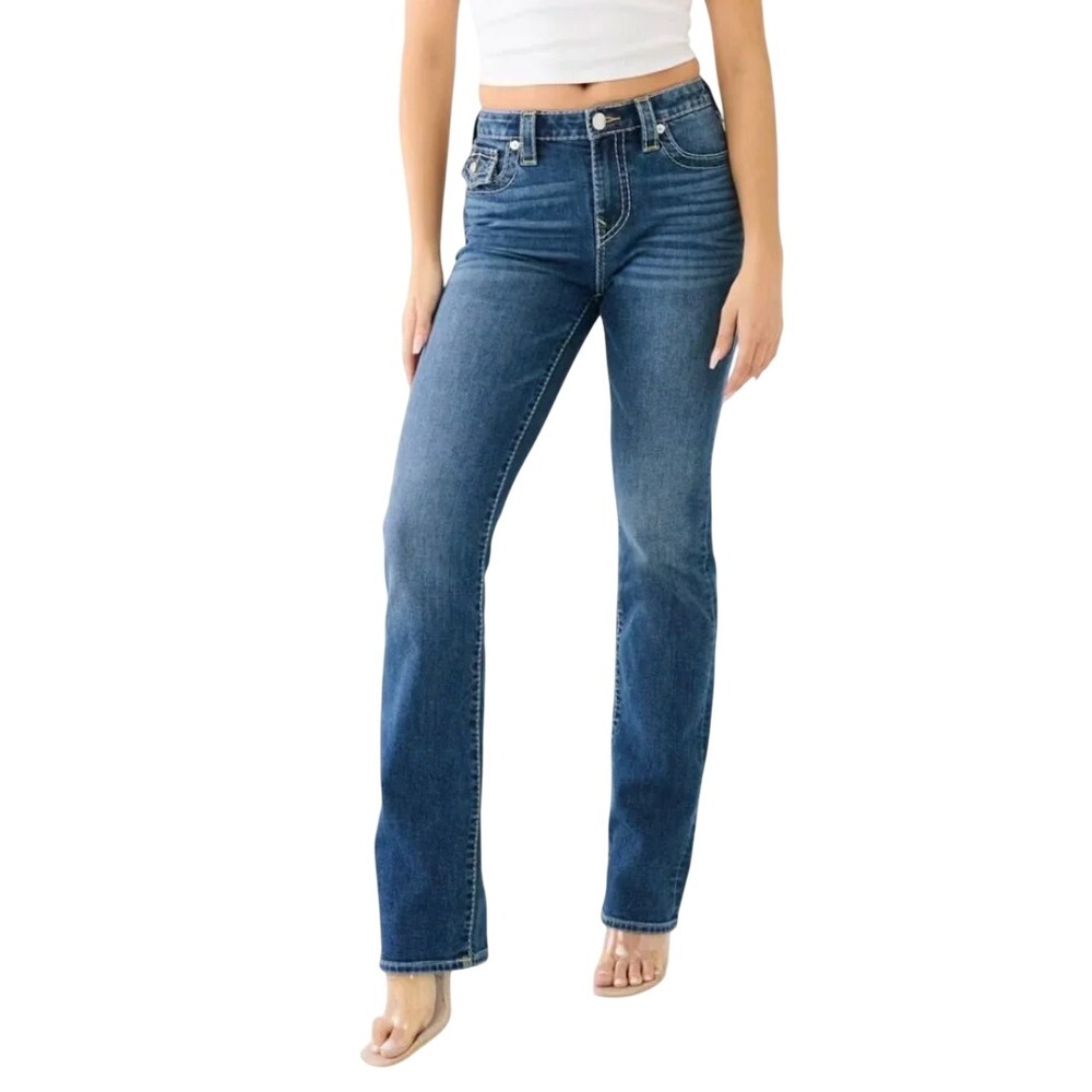 True Religion Billie Mid Rise Flap Straight Jeans Womens 24 Blue Y2K Indie Retro
